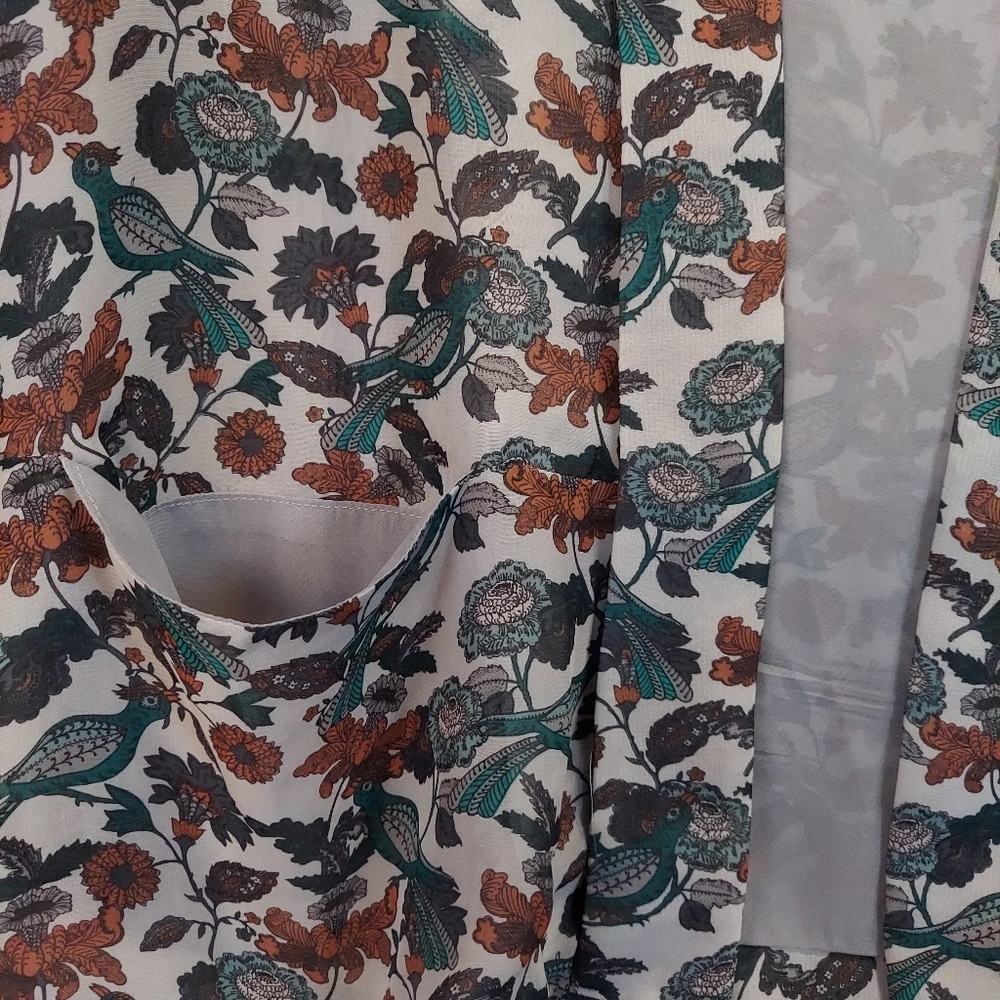 Womens Kimono Jacket Cardigan Medium Green Floral Blazer Light Chiffon Polyester - Picture 8 of 16